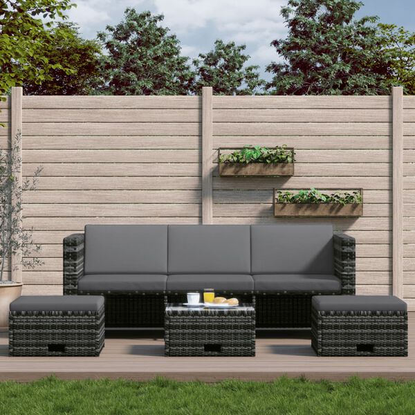 vidaXL 4 Piece Garden Lounge Set with Cushions Poly Rattan Grey