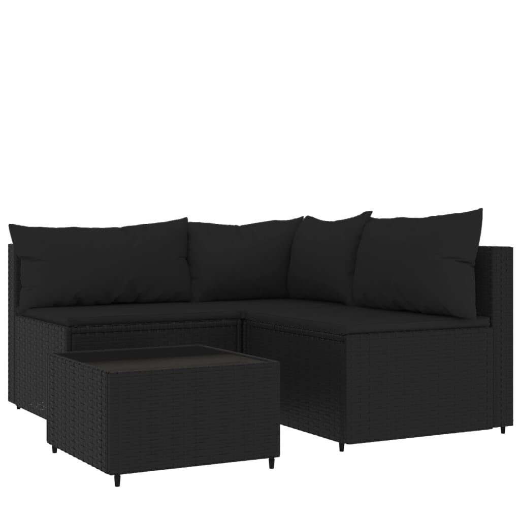vidaXL 4 Piece Garden Lounge Set with Cushions Black Poly Rattan
