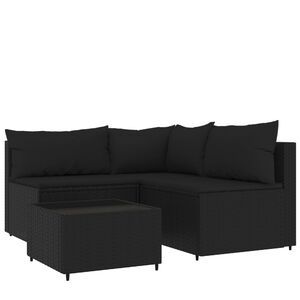 vidaXL 4 Piece Garden Lounge Set with Cushions Black Poly Rattan