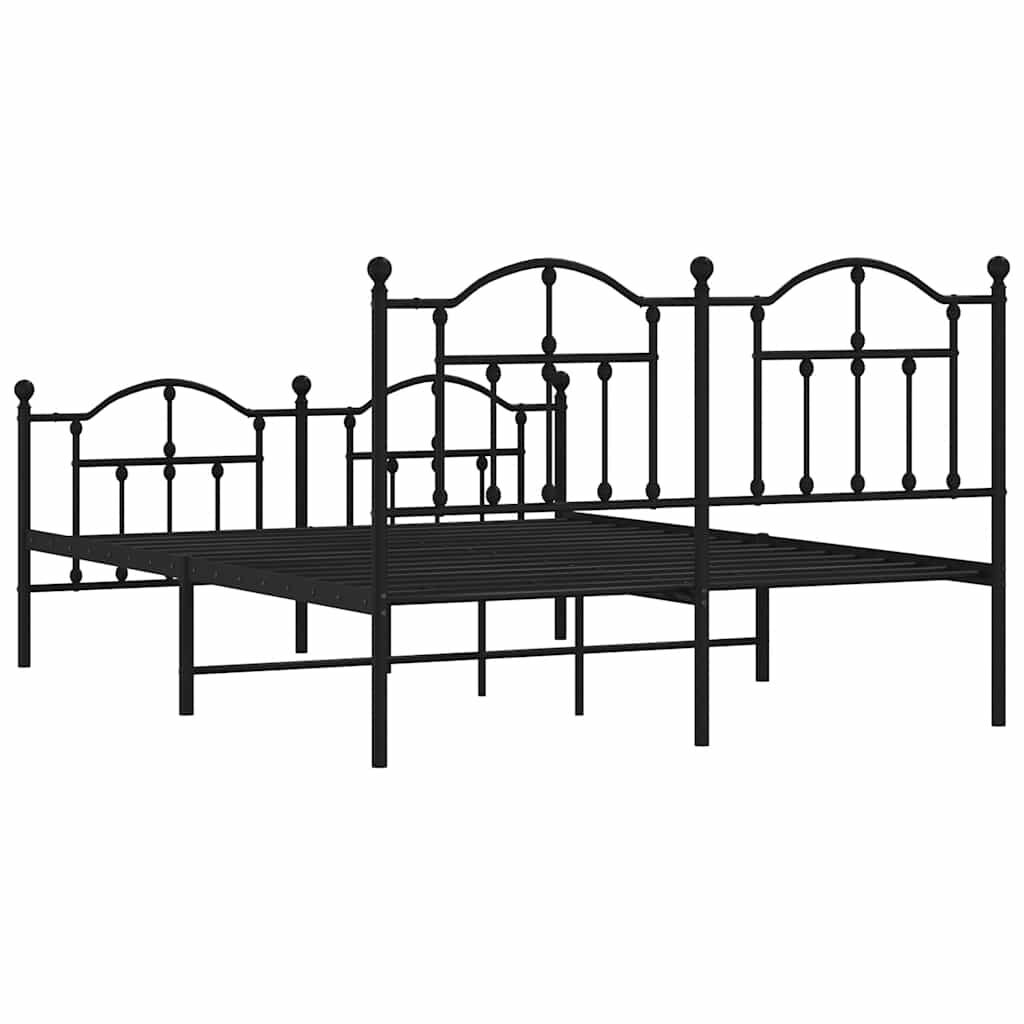 vidaXL Metal Bed Frame without Mattress with Footboard Black 135x190cm