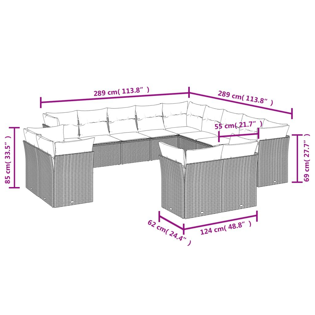 vidaXL 13 Piece Garden Sofa Set with Cushions Beige Poly Rattan