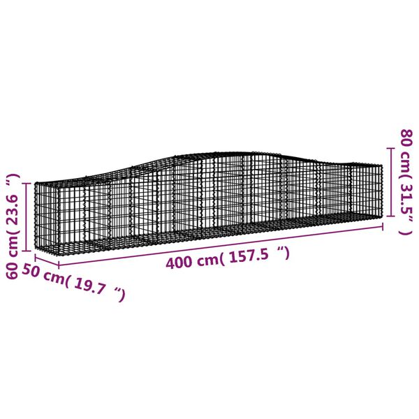 vidaXL Arched Gabion Baskets 5 pcs 400x50x60/80 cm Galvanised Iron