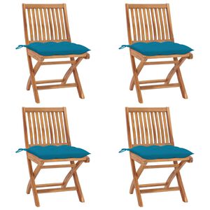 vidaXL Folding Garden Chairs with Cushions 4 pcs Solid Teak Wood