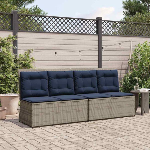 vidaXL Garden Bench with Cushion Grey Poly rattan