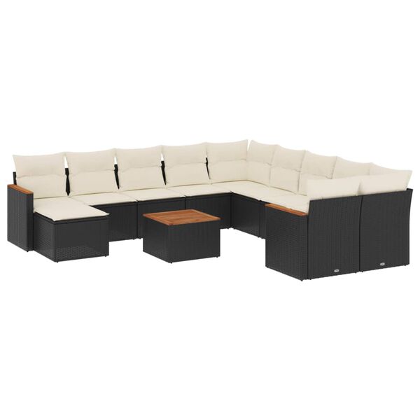vidaXL 12 Piece Garden Sofa Set with Cushions Black Poly Rattan