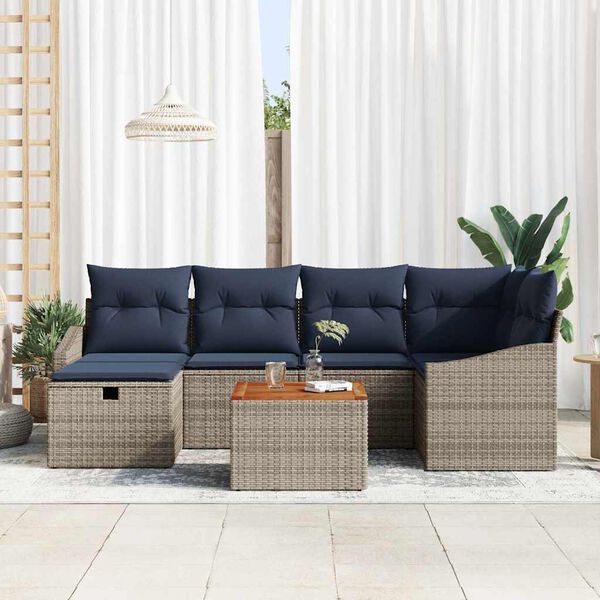 vidaXL Garden Sofa Set with Cushion 7 pcs Grey Poly Rattan