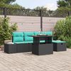 vidaXL Garden Sofa Set Height-Adjustable 6 pcs Black Poly Rattan