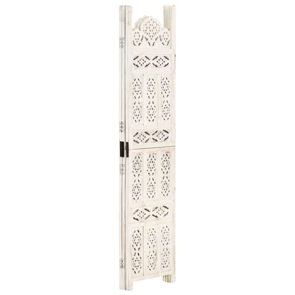 vidaXL Hand carved 3-Panel Room Divider White 120x165 cm Solid Mango Wood