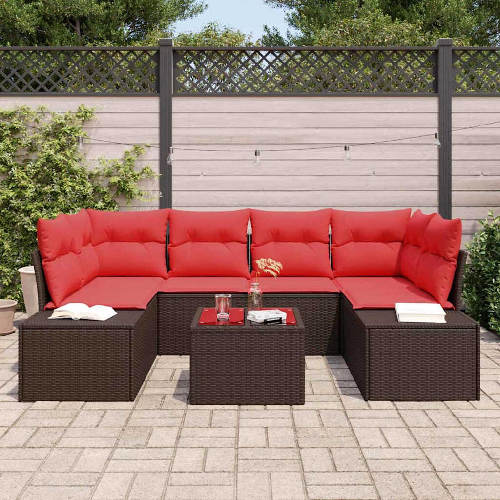 vidaXL Garden Sofa Set 7 pcs Brown Poly rattan