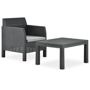 vidaXL 2 Piece Garden Lounge Set with Cushion Rattan Anthracite