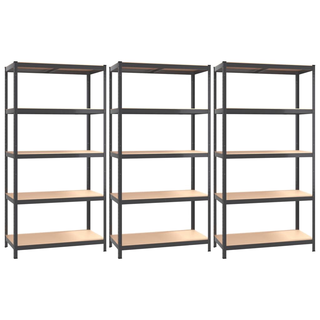 vidaXL 5-Layer Shelves 3 pcs Anthracite Steel&Engineered Wood