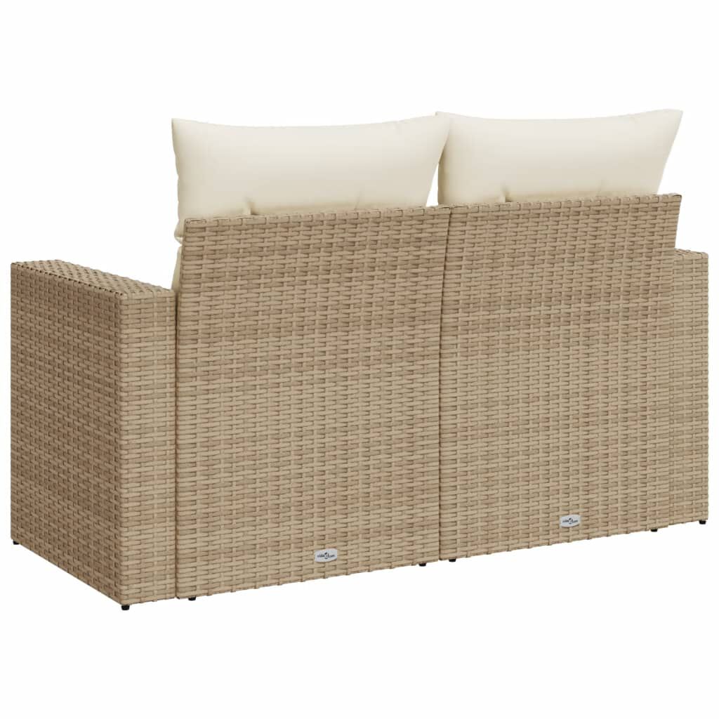 vidaXL Garden Sofa with Cushions 2-Seater Beige Poly Rattan