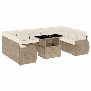 vidaXL 10 Piece Garden Sofa Set with Cushions Beige Poly Rattan