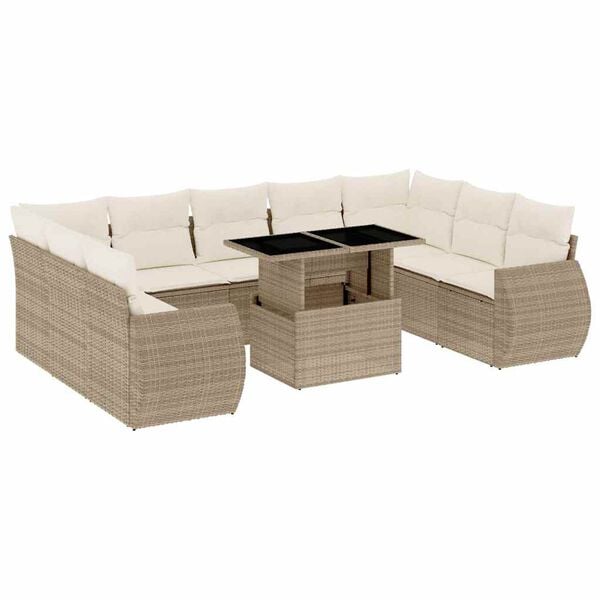 vidaXL 10 Piece Garden Sofa Set with Cushions Beige Poly Rattan