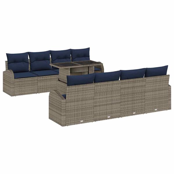 vidaXL Garden Sofa Set with Cushion 9 pcs Grey Poly rattan