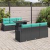 vidaXL Garden Sofa Set with Cushion 7 pcs Black and blue Poly Rattan
