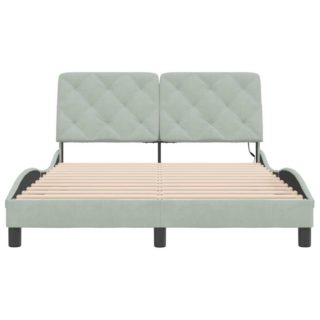 vidaXL Bed Frame with LED without Mattress Light Grey 137x190 cm Velvet