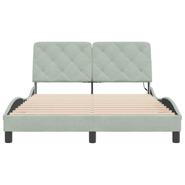 vidaXL Bed Frame with LED without Mattress Light Grey 137x190 cm Velvet