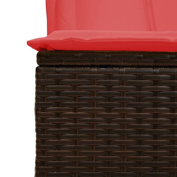vidaXL Double Sun Lounger with Roof and Curtains Brown Poly Rattan