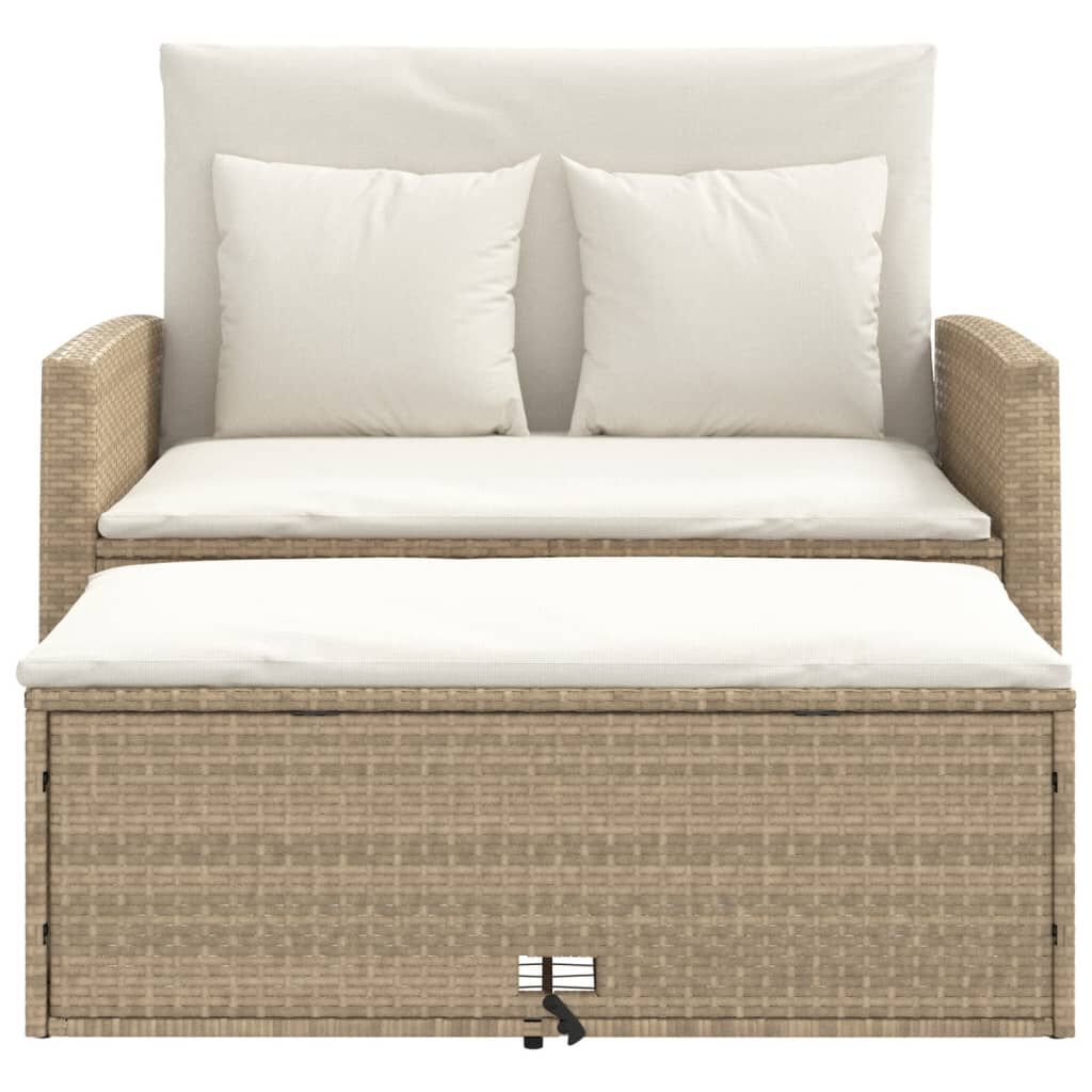 vidaXL Garden Sofa with Cushions 2-Seater Beige Poly Rattan
