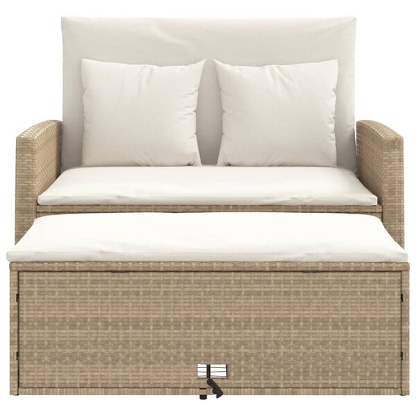 vidaXL Garden Sofa with Cushions 2-Seater Beige Poly Rattan