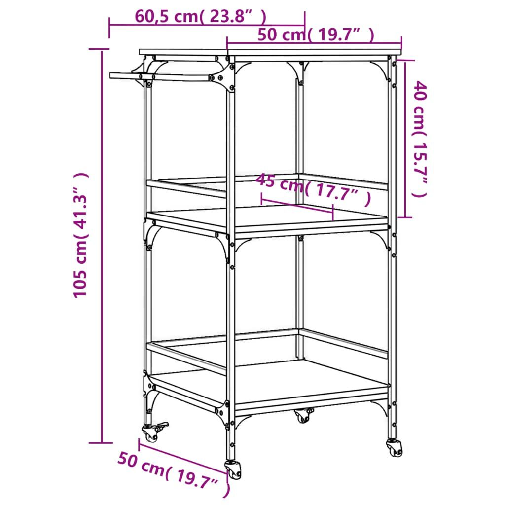 vidaXL Kitchen Trolley Smoked Oak 60.5x50x105 cm Engineered Wood