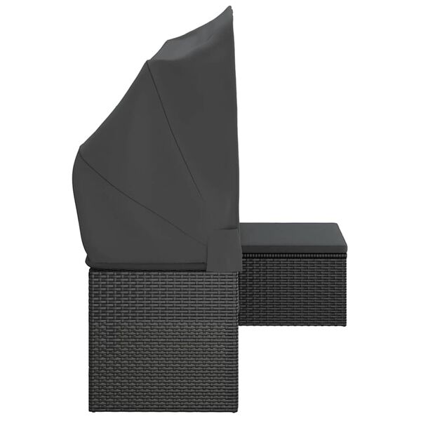 vidaXL 3-Seater Garden Sofa with Roof and Footstool Black Poly Rattan