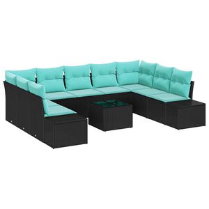 vidaXL Garden Sofa Set with Cushion 10 pcs Black Poly Rattan