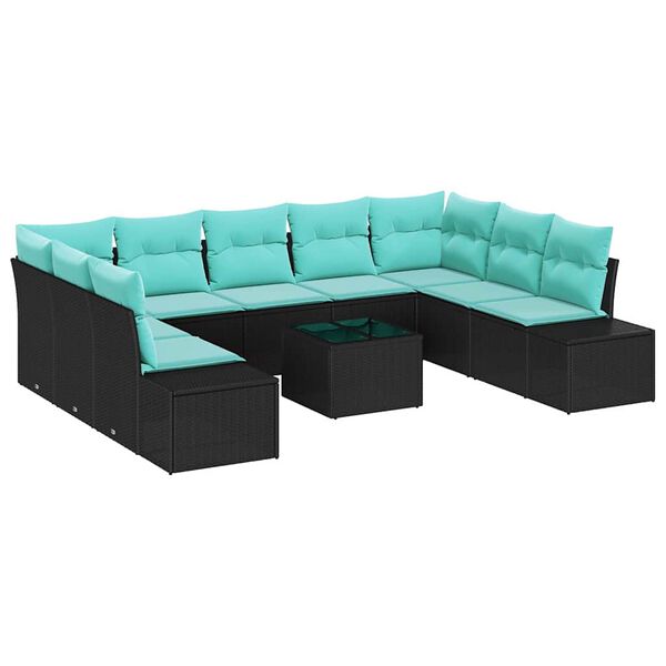vidaXL Garden Sofa Set with Cushion 10 pcs Black Poly Rattan