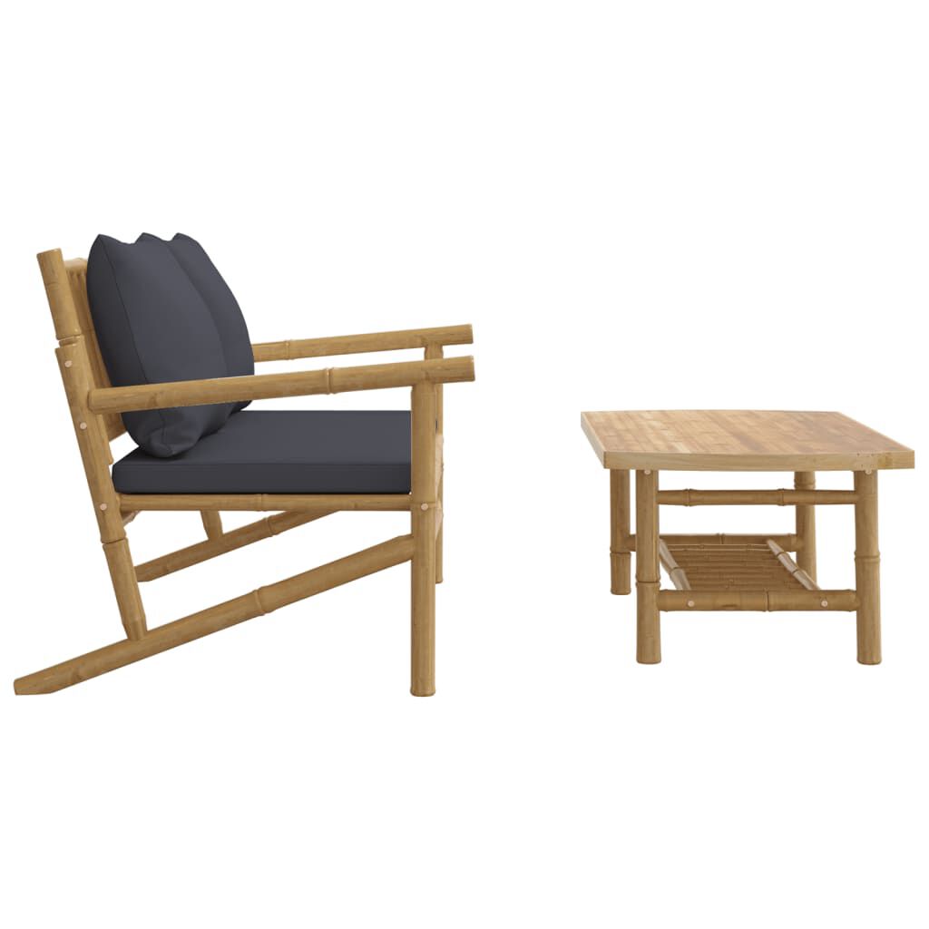 vidaXL 2 Piece Garden Lounge Set with Dark Grey Cushions Bamboo