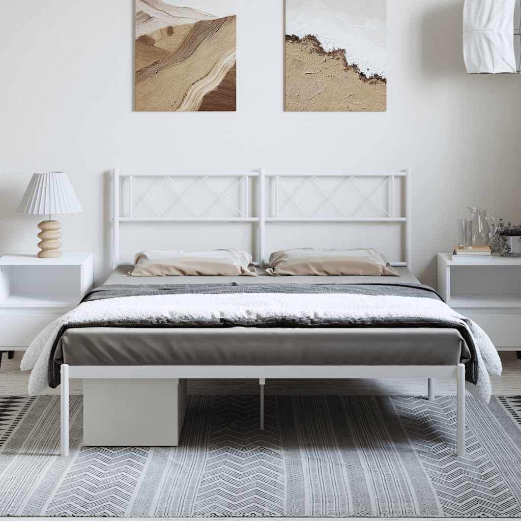 vidaXL Metal Bed Frame without Mattress with Headboard White 150x200cm