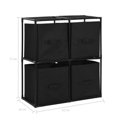 vidaXL Storage Cabinet with 4 Fabric Baskets Black 63x30x71 cm Steel