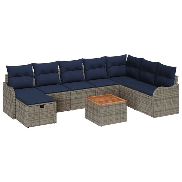 vidaXL 9 Piece Garden Sofa Set with Cushions Grey Poly Rattan