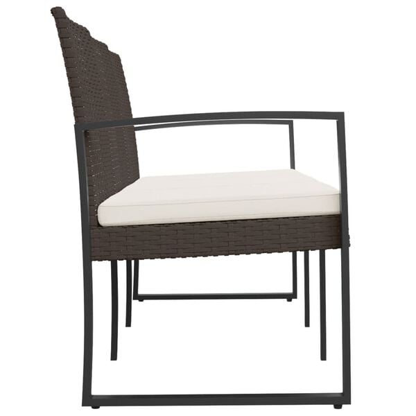 vidaXL 3-Seater Garden Bench with Cushions Brown PP Rattan