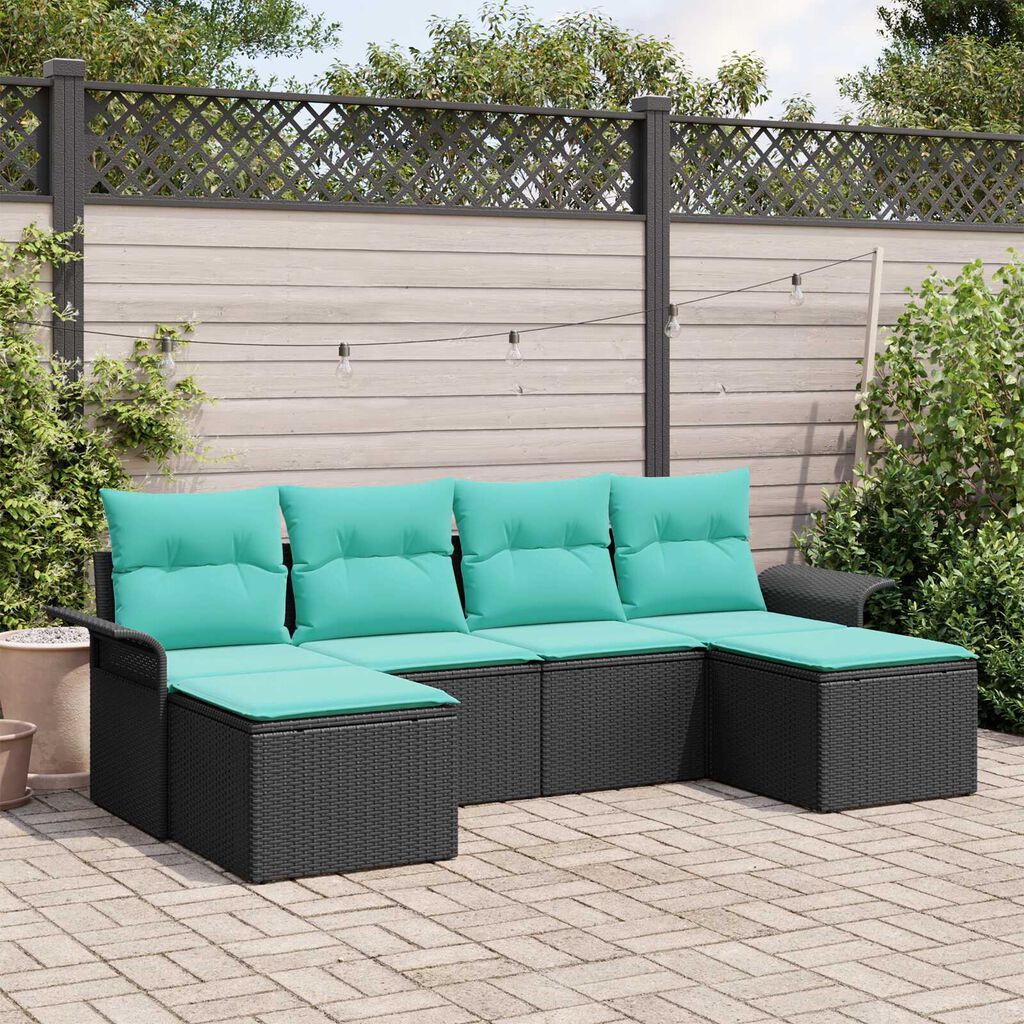 vidaXL 6 Piece Garden Sofa Set with Cushions Black Poly Rattan
