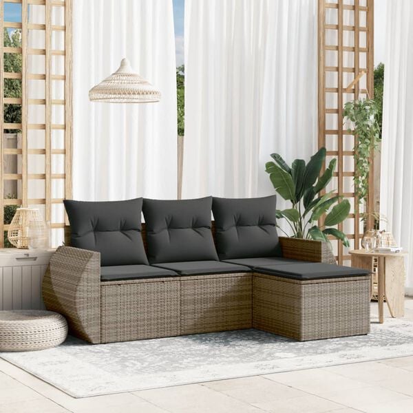 vidaXL 4 Piece Garden Sofa Set with Cushions Grey Poly Rattan
