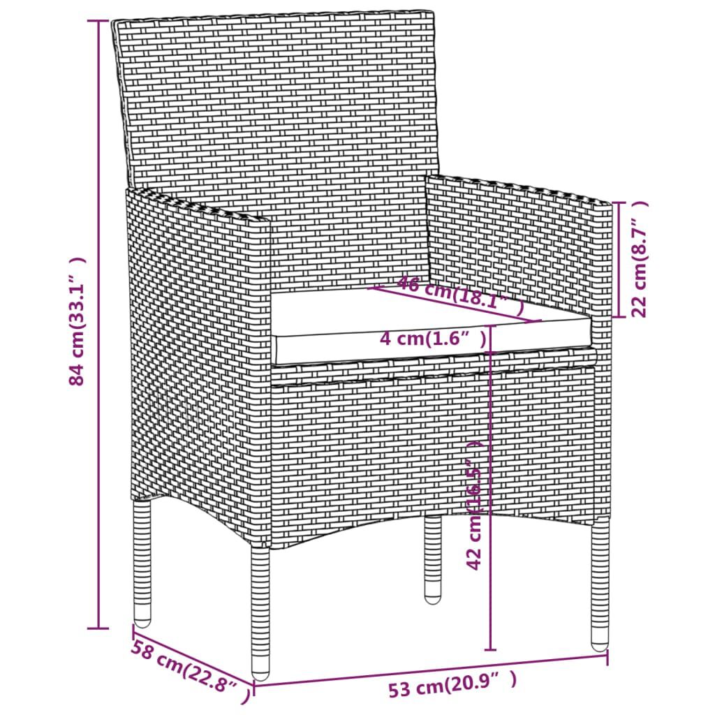 vidaXL 5 Piece Garden Bistro Set Poly Rattan and Tempered Glass Grey