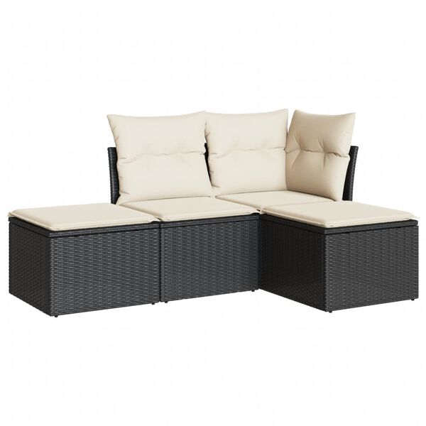 vidaXL 4 Piece Garden Sofa Set with Cushions Black Poly Rattan