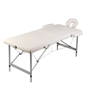 vidaXL Cream White Foldable Massage Table 2 Zones with Aluminium Frame