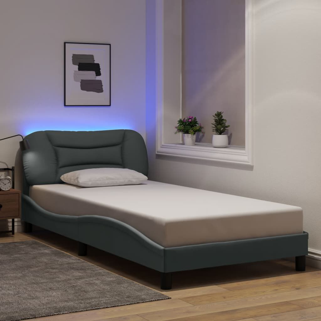 vidaXL Bed Frame with LED without Mattress Light Grey 100x203 cm Fabric