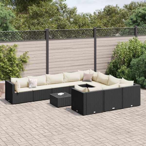 vidaXL 11 Piece Garden Sofa Set with Cushions Black Poly Rattan