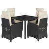 vidaXL 5 Piece Garden Dining Set with Cushions Black Poly Rattan