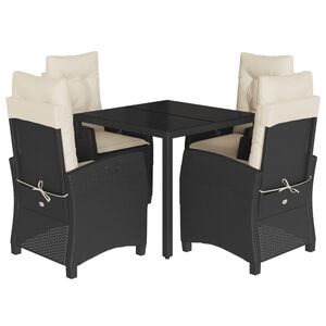 vidaXL 5 Piece Garden Dining Set with Cushions Black Poly Rattan