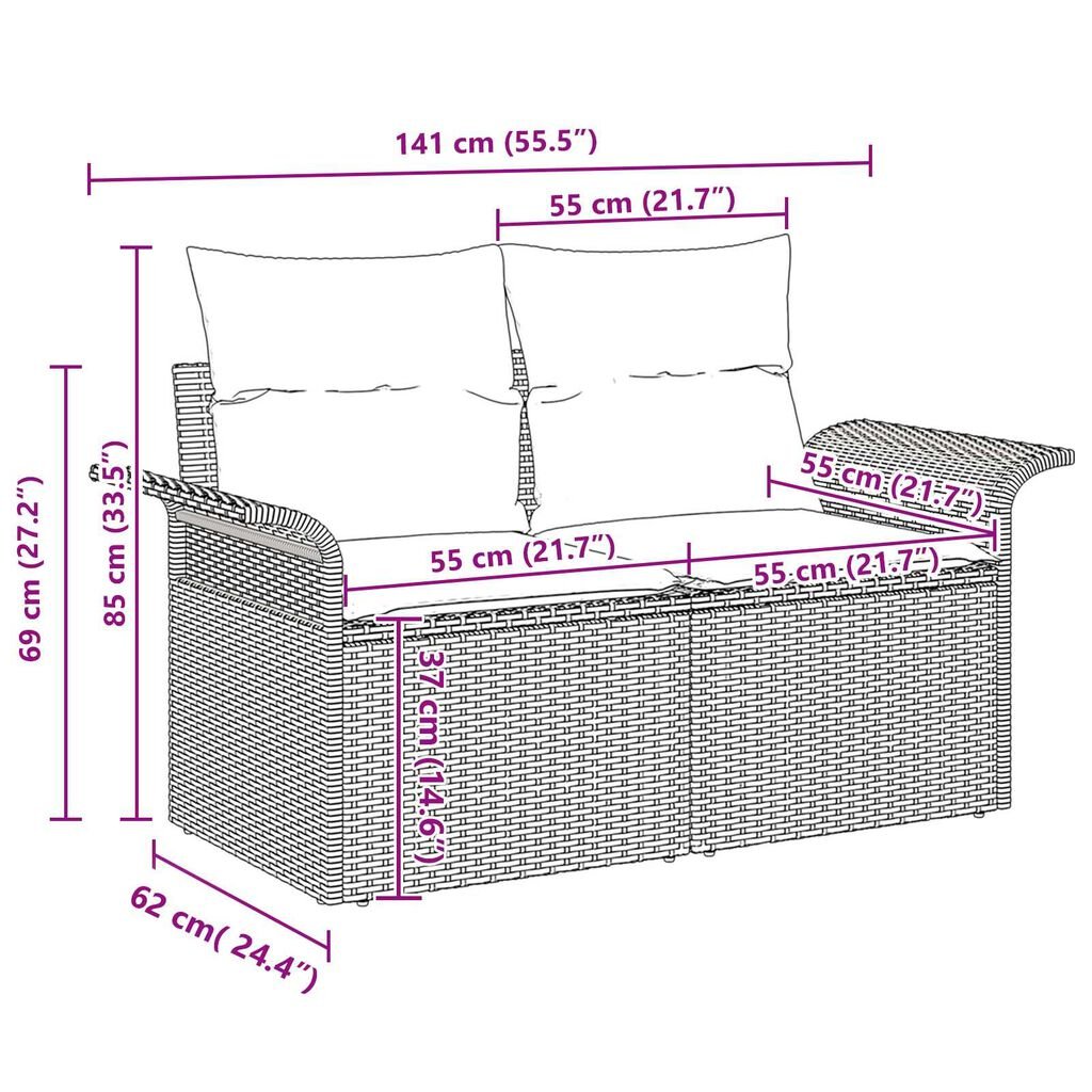 vidaXL 6 Piece Garden Sofa Set with Cushions Black Poly Rattan