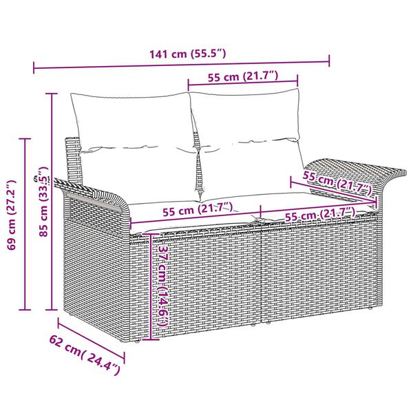 vidaXL 6 Piece Garden Sofa Set with Cushions Black Poly Rattan