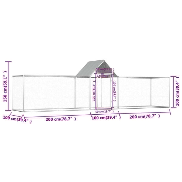 vidaXL Chicken Coop 5x1x1.5 m Galvanised Steel