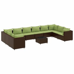 vidaXL 11 Piece Garden Lounge Set with Cushions Brown Poly Rattan