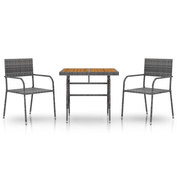vidaXL 3 Piece Outdoor Dining Set Poly Rattan Grey