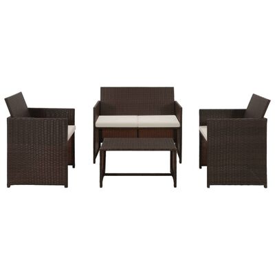 vidaXL 4 Piece Garden Lounge with Cushions Set Poly Rattan Brown