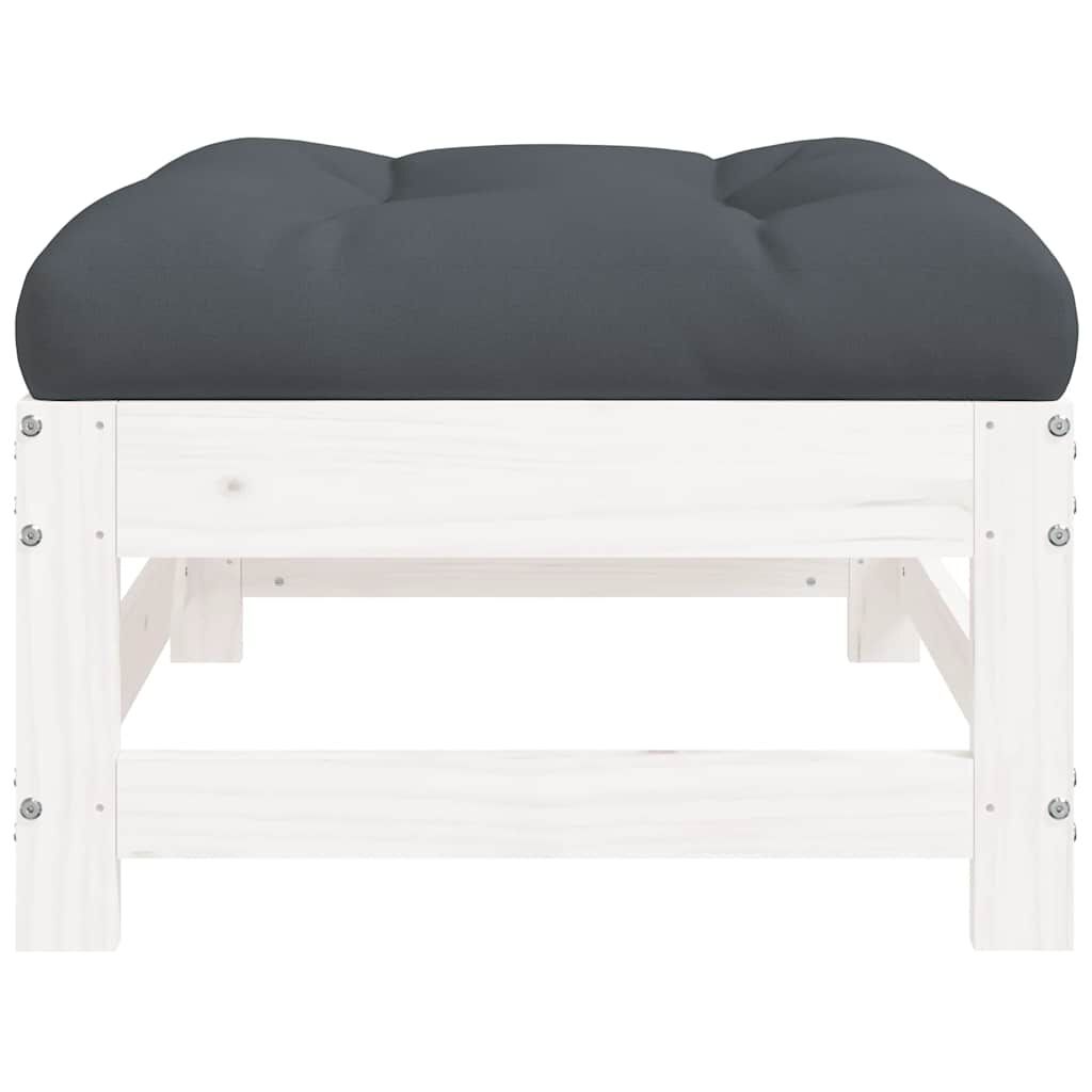 vidaXL Garden Footstool with Cushion White Solid Wood Pine